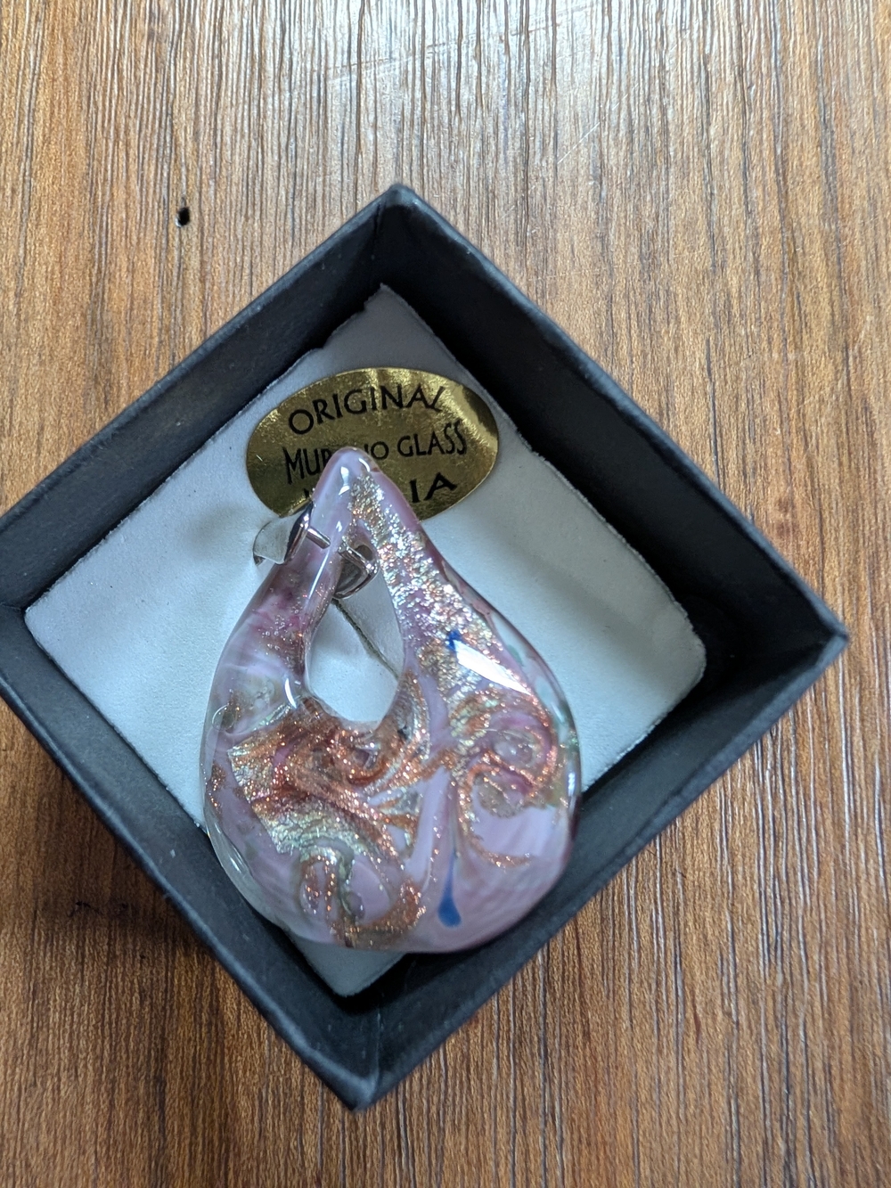 Murano Pink and Gold Swirl Teardrop Pendant